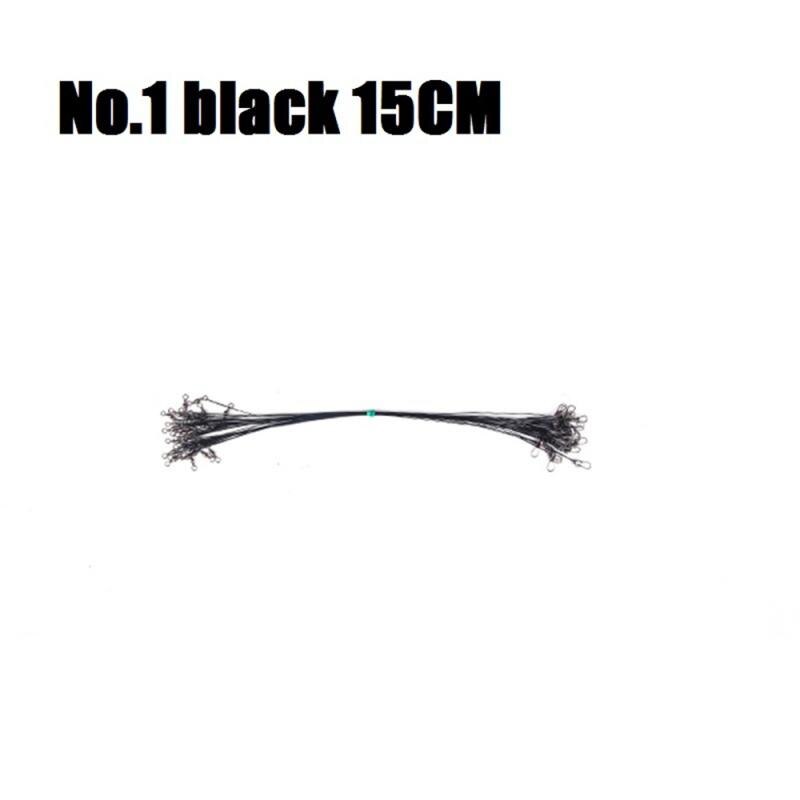 Sedal de pesca de acero antimordedura, 15cm-30cm, líder de alambre de acero con accesorios giratorios de pesca, correa de núcleo de plomo antirenvoltura: 01-Black 15cm