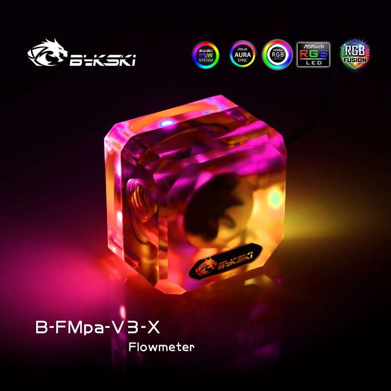 Bykski Frosted Water Flow Meter, Flowing Monitoring For Computer Water Cooling, RGB/ARGB SYNC, B-FMpa-V3-X: 5V 3Pin ARGB