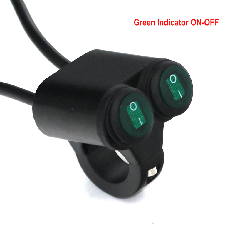 LMoDri-Interruptor de aleación de aluminio para motocicleta, 7/8 manillar de ", resistente al agua, 2 interruptores de Control, indicador de luz Universal, 12V: Green ONOFF