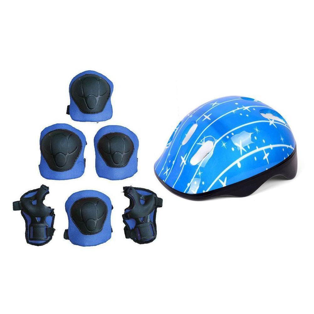 OCDAY 7PCS/Set Children Toy Sports Roller Skating Helmet Knee Elbow Wrist Pad Protective Gear Set Scooter Skate For Kids Sports: blue