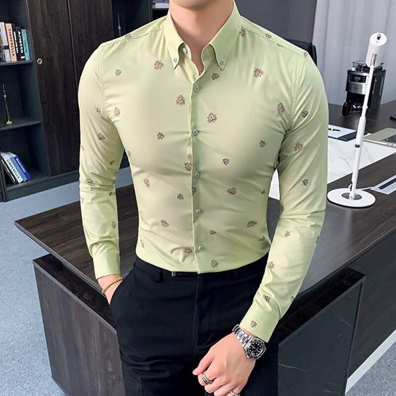 Menn dress skjorte langermet business skjorter casual slim fit skjorter formell sosial klassisk skjorte camisa masculina: Grønn / 3xl 75-80kg
