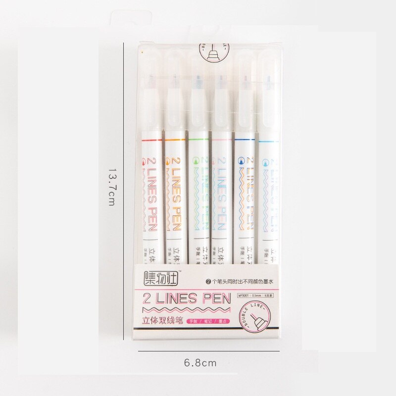 6 pieces / set two-color 2 line pen color student ... – Vicedeal