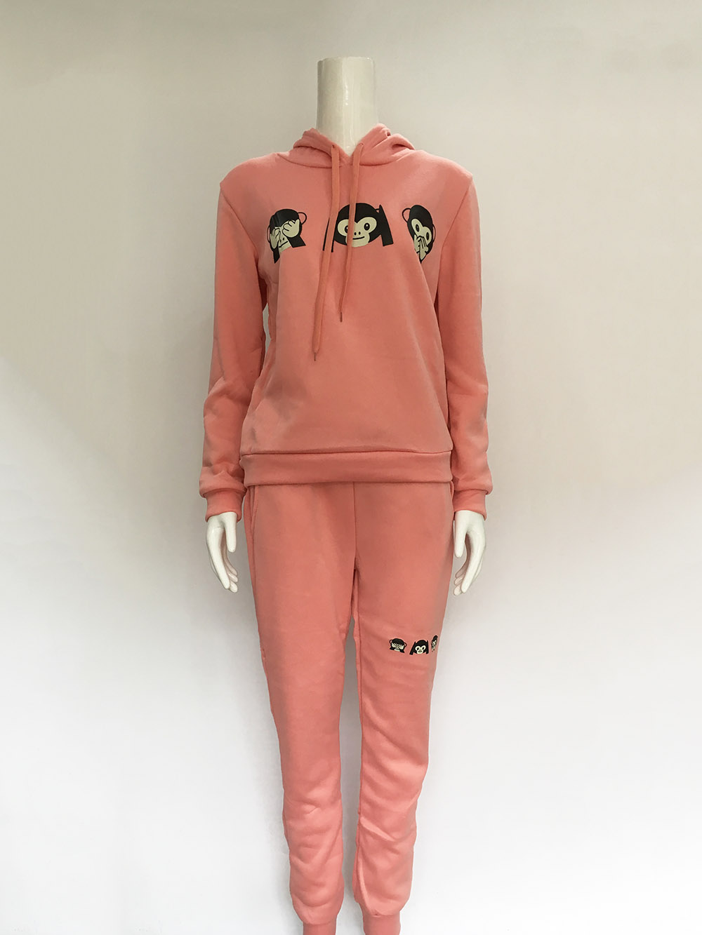 Monkey Hooded cute Suit Set Women Tracksuit Two-piece Sport Style Outfit Jogging Sweatshirt Fitness Lounge Sportwear: Dark pink / XL