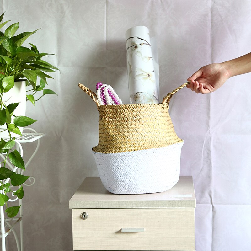 WHISM Pliable Vannerie De Stockage Panier Suspendu Décoratif Paniers Jardin Pot De Fleur Rotin Planteur Herbiers Panier À Linge