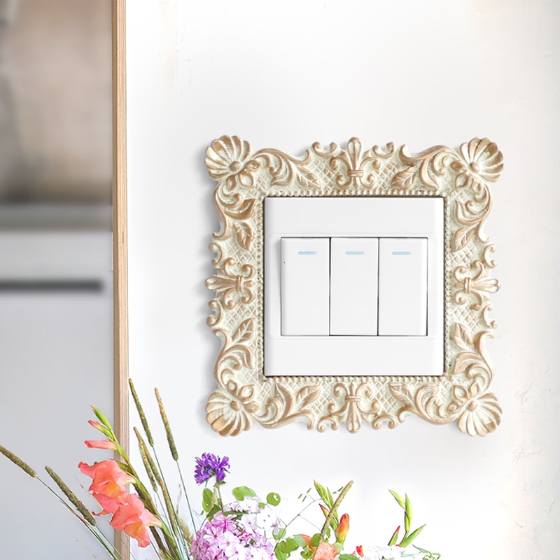 Resin Switch Sticker Pastoral Home Light Switch Cover Square Flower Pattern Wall Light Socket Stickers Home Decor For Wall decor