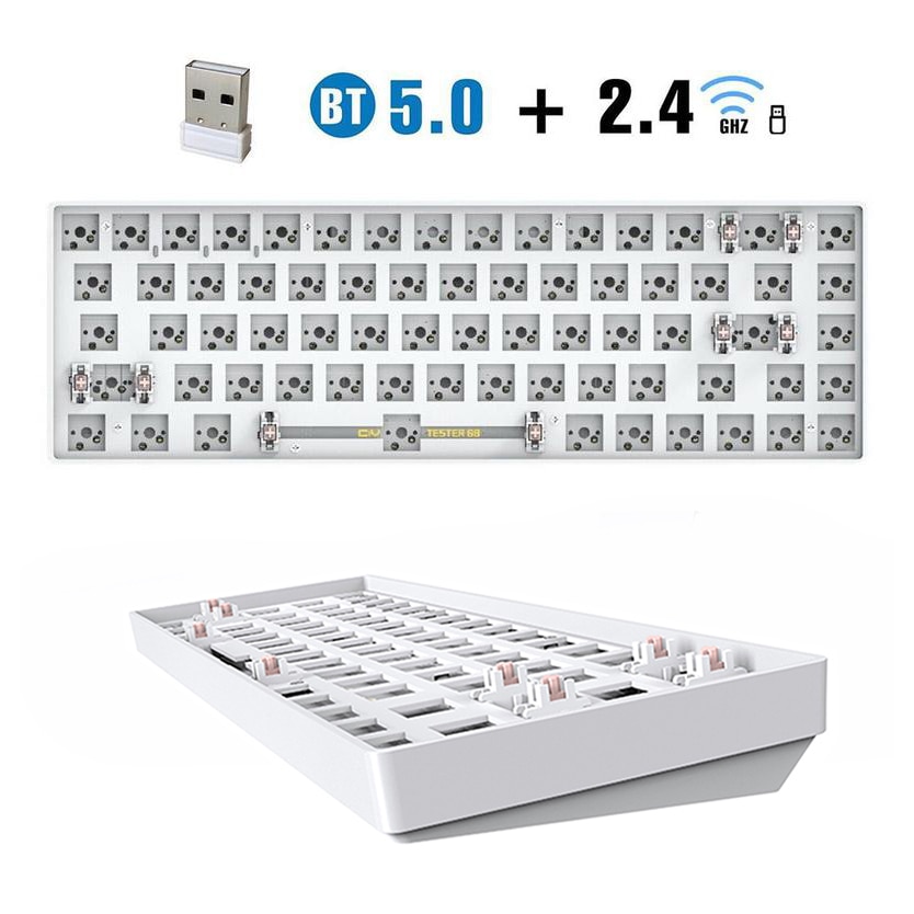 TESTER68 – Kit de clavier mécanique sans fil, Bluetooth 2.4G, 2 modes de jeu, 60%, pour interrupteur 3 broches/5 broches