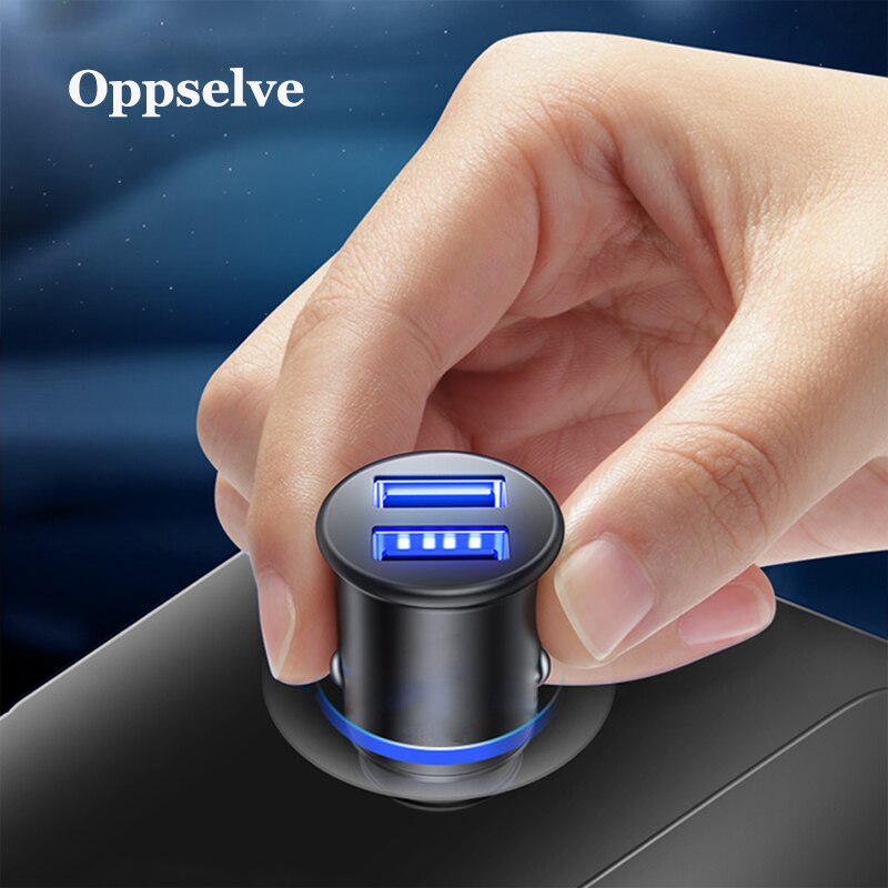 Oppselve Mini Usb Car Charger Voor Iphone Samsung Tablet 3.1A Fast Charger Auto-Oplader Dual Usb Auto Telefoon Oplader adapter In Auto