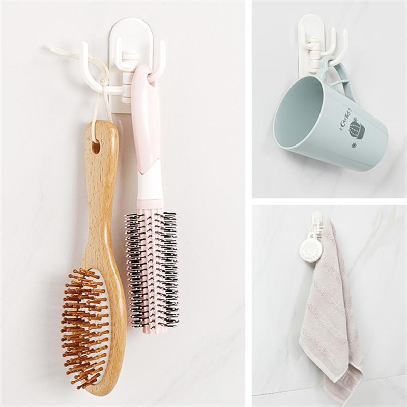 Self Adhesive Kitchen Wall Door Hook Key Holder Rack Towel Hanger Bathroom Rack Hooks Rotating Multi-Purpose Storage Hooks