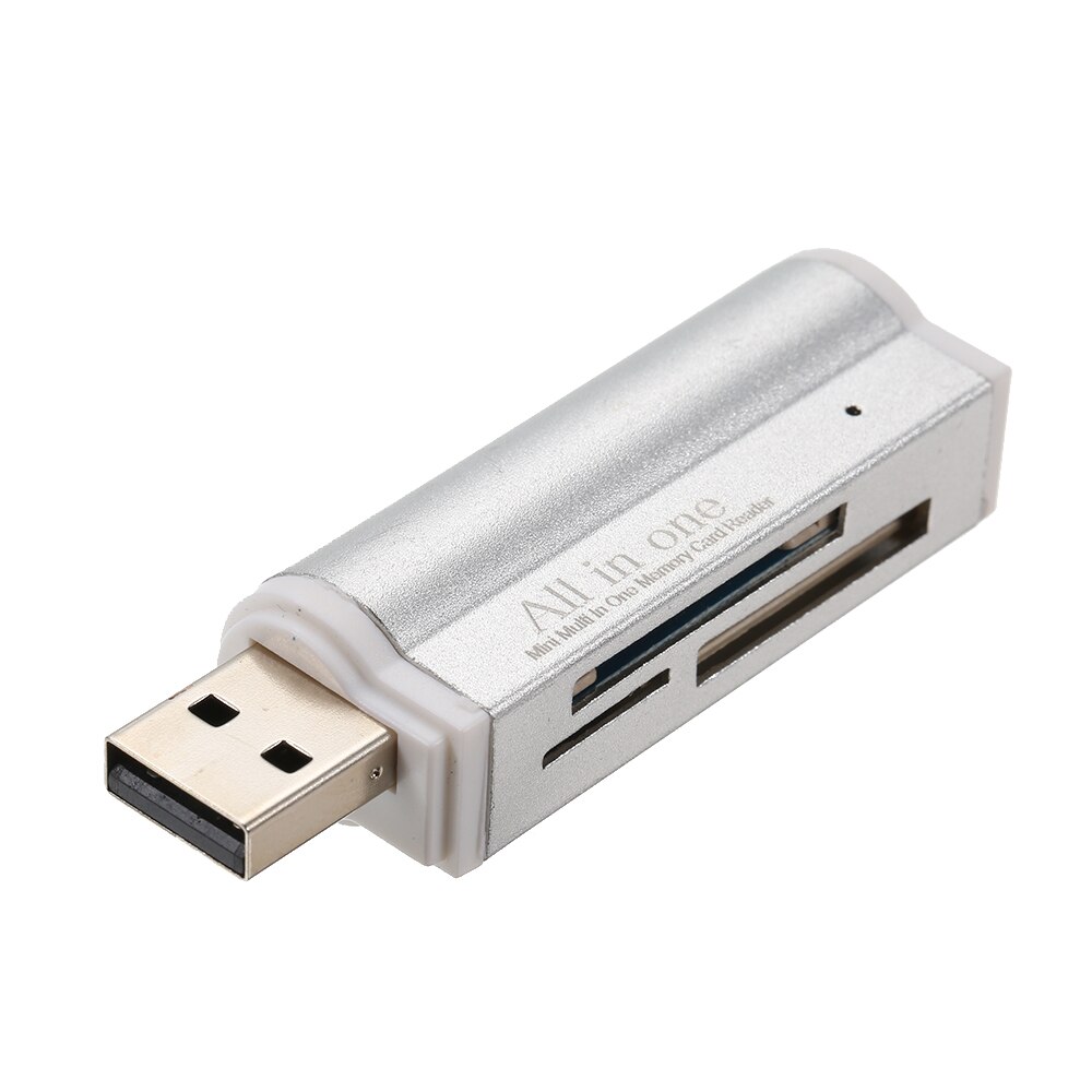 Usb 2.0 mini bærbar alt i en kortlæser til sd/sd/tf/ms duo/micro ms (m2)/ ms pro duo usb 2.0 usb kortlæsere til pc -computer: Sølv
