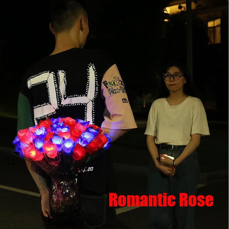 Led romantische gloeiende roos simulatie lichtgevende bloem plastic roos speelgoed voor meisjes valentijnsdag feest huisdecoratie doe-het-zelf knutselspeelgoed