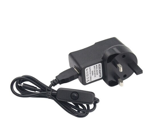 Adaptador de fuente de alimentación de CA para Raspberry Pi 3, Kit de 5V, 2.5A, Raspberry Pi 3 Modelo B + plus, interruptor de encendido y apagado, Cable Micro USB, Cargador USB: UK Plug