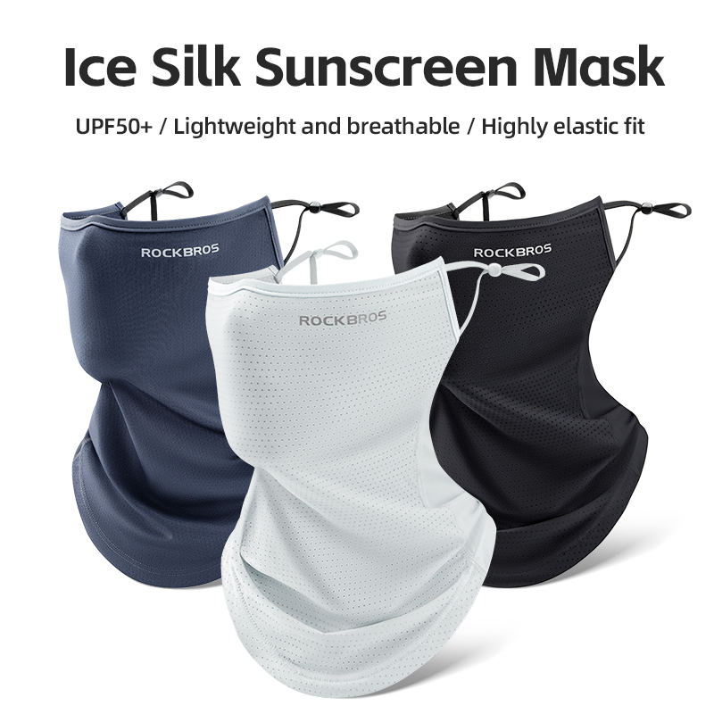 ROCKBROS-mascarilla de seda helada para verano, Anti-UV, cubierta facial de secado rápido, Bandana de protección solar, protección transpirable para el cuello, bufanda para colgar en la oreja