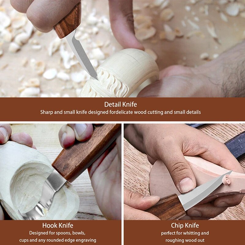 Juego de herramientas para tallar madera con detalle, cuchillo para tallar madera, cincel para madera, guantes, afilador de cuchillos para tallar, herramientas de carpintería, 10 Uds.