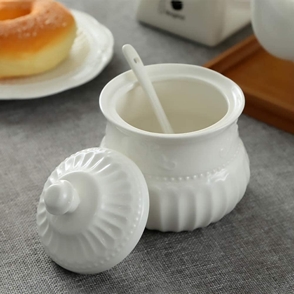 Ceramic White Creamer and Sugar Set with Lid