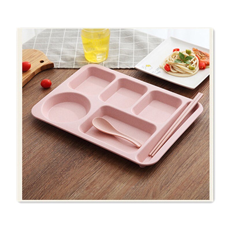 Assiette incassable en plastique, paille de blé, compartiment en plastique, cantine ménage, service de couverts, accessoires de cuisine, service de vaisselle: pink Without bowl