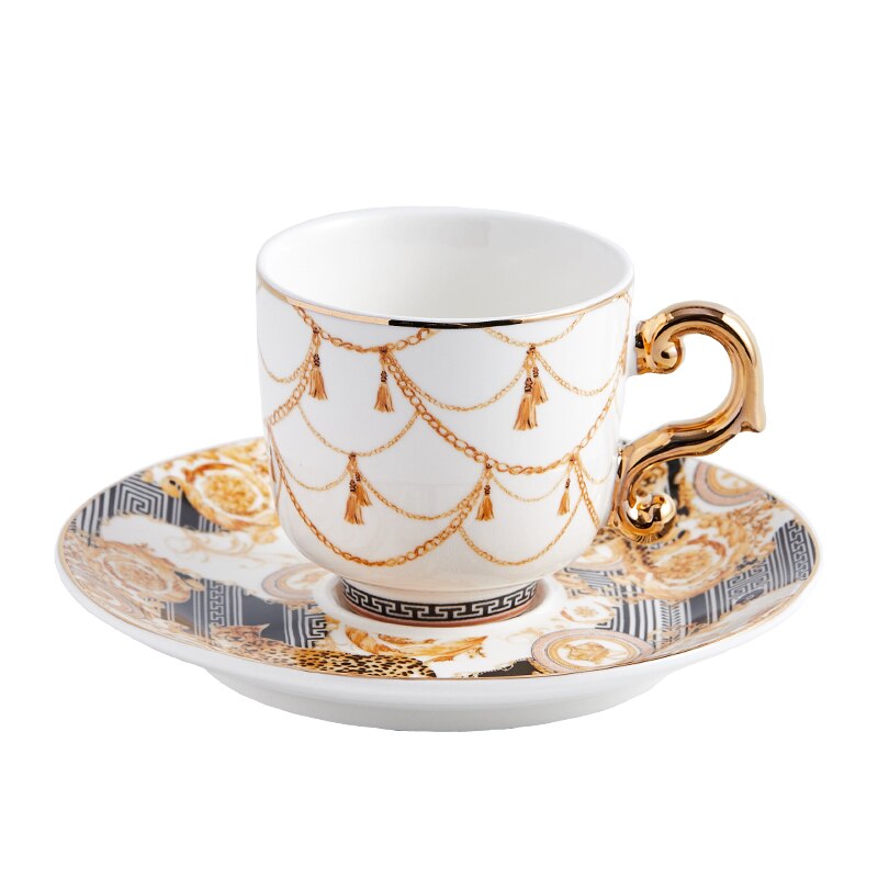 Turkish Style Luxury Ceramic Coffee Cup and Saucer Porcelain Coffee Set Tea Cup and Saucer Classic Drink: E