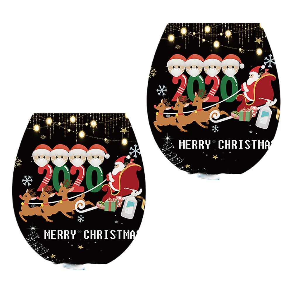 2Pcs Koelkast Sticker Wc Sticker Mooie Cartoon Xmas Sticker Raamstickers Voor Thuis Badkamer Kerst