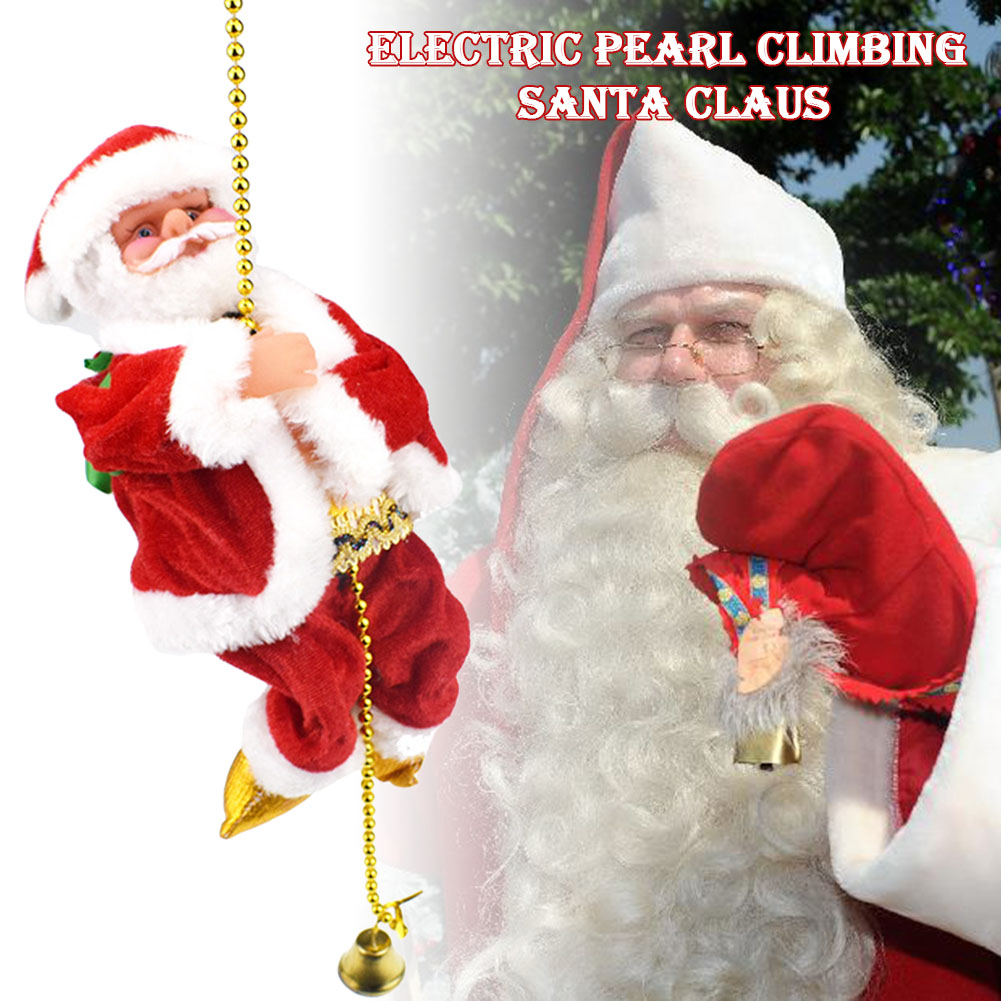 Elektrisk animeret klatring julemand på perler kæde musikalsk bevægelsesfigur julepynt  an88
