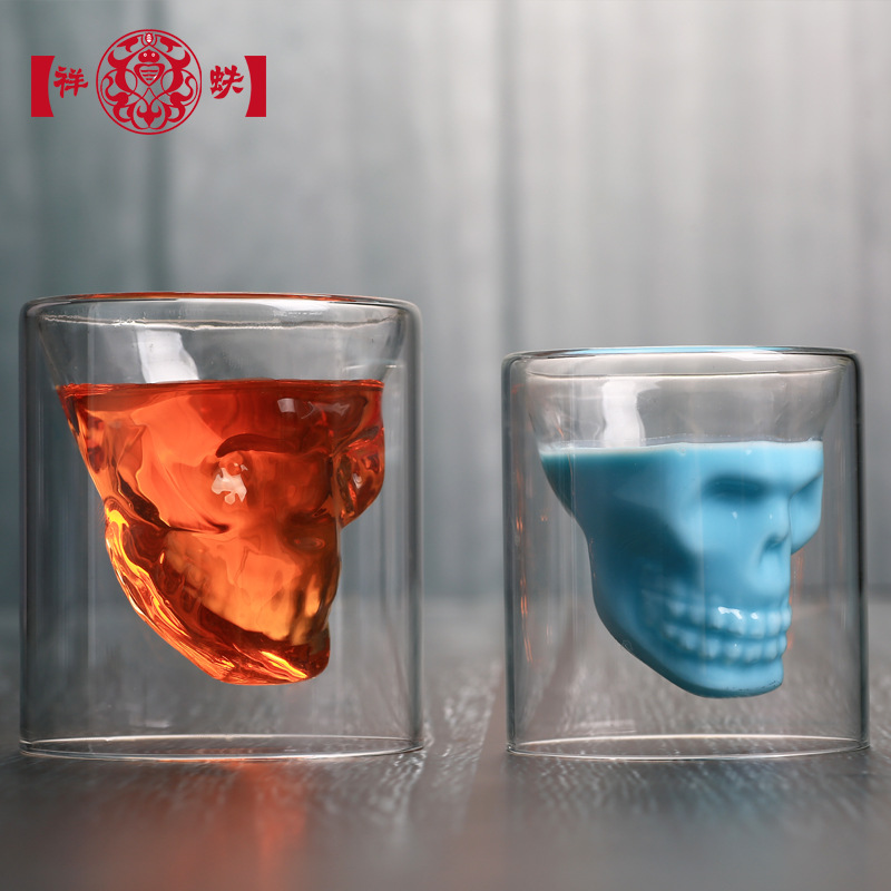 DBSUN Juego de vasos de cristal con diseño de calavera de cristal, vaso de  chupito, botellas de vodka de vino, whisky, cóctel, barware