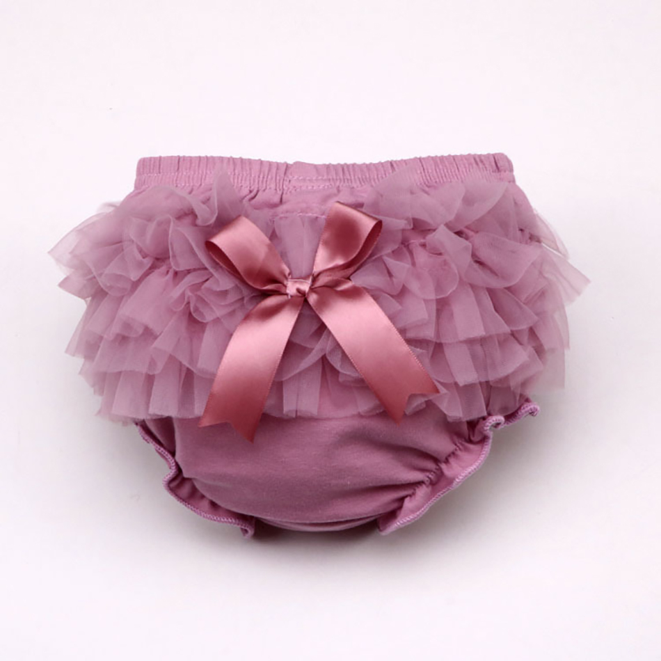 Ropa interior de algodón para bebé, pantalones cortos con de lazo, bombachos con volantes de encaje para niña pequeña