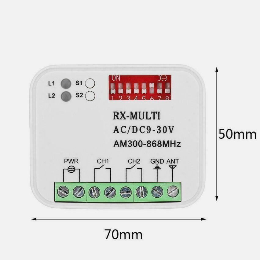 Rx Multi 433 Een 900 Mhz 300-868Mhz Ac Dc 9-30V Universele Afstandsbediening Garagedeur Ontvanger 2 Kanalen Poort 868Mhz Barrière Fob