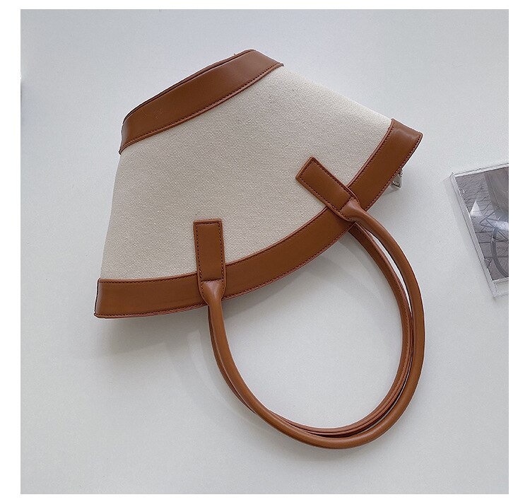 Yiyi 'S Tas Vrouwen Tas Mode Trend Hand Draagtas Dame Schoudertas Splicing Grote Capaciteit Canvas emmer Zak: Brown