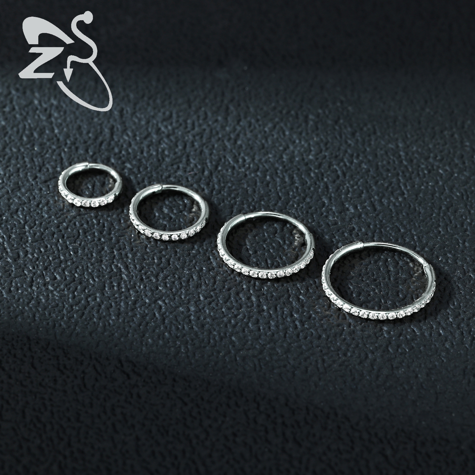 Zs 1pc runde krystal næse piercing sølvfarvet septum ring rustfrit stål næse clicker brusk piercing 20g kropssmykker