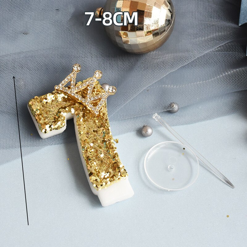 Yellow Pink Candle Sequins Shiny Crown Number 0-9 Cake Topper Insert For Girl Birthday Party Dessert Table Wedding Day: 7