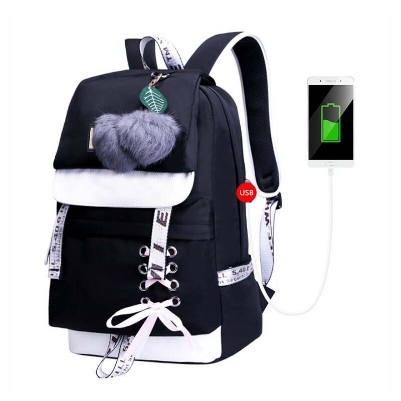 Fengdong skolväskor för tonårsflickor laptop ryggsäck skolväska bagpack kvinnlig bärbar datorväska barn ryggsäckar ryggsäck bokväska: Ren svart
