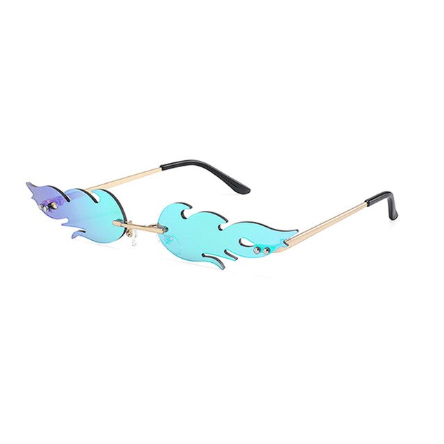 Uv 400 Brillen Randlose Welle Sonnenbrille Feuer Flamme Sonnenbrille Streetwear Auto Fahren Brille Trend: Grün