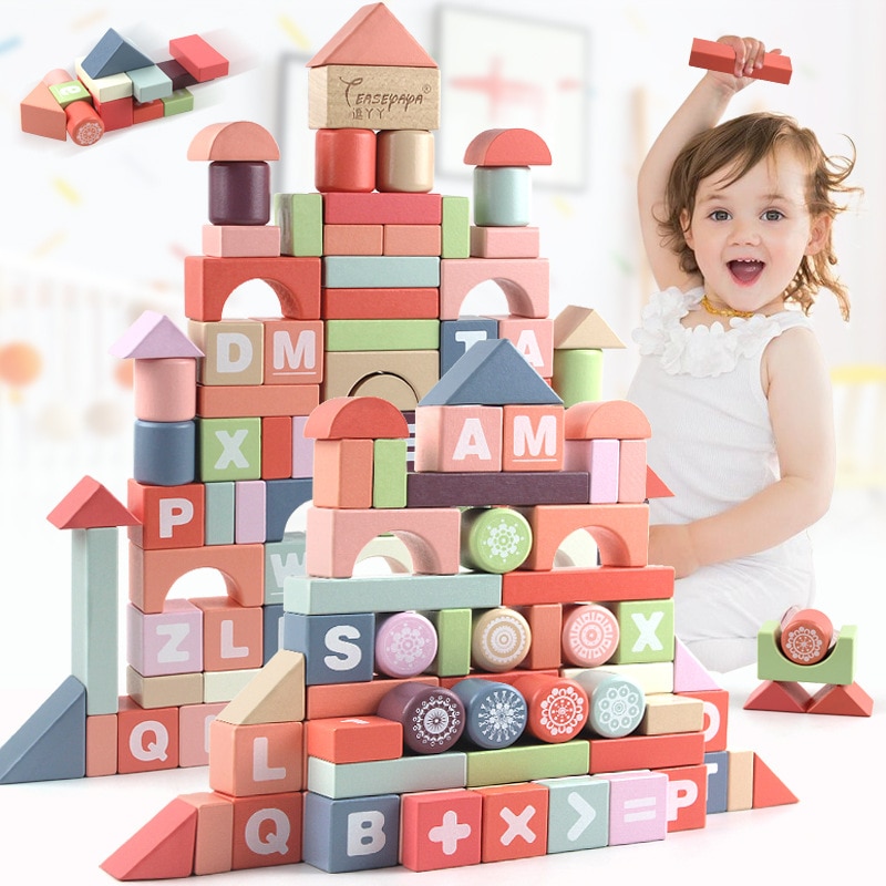 94 Pcs Kinderen Puzzel Kleur Grote Houten Blokken Massief Hout Strijd Speelgoed Baby