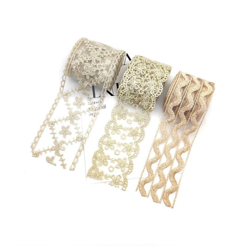 Ruban africain en dentelle brodée de 7 à 8CM de large, 1Yard, fil doré, bricolage, accessoires de cheveux faits maison