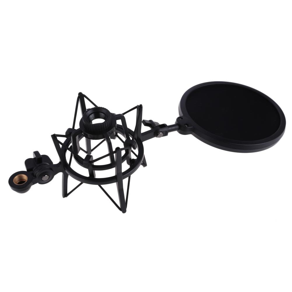 Microphone Mic Shock Mount Holder with Shield Filter Screen Universal Mic Bracket for 21mm Diameter Condenser Mic