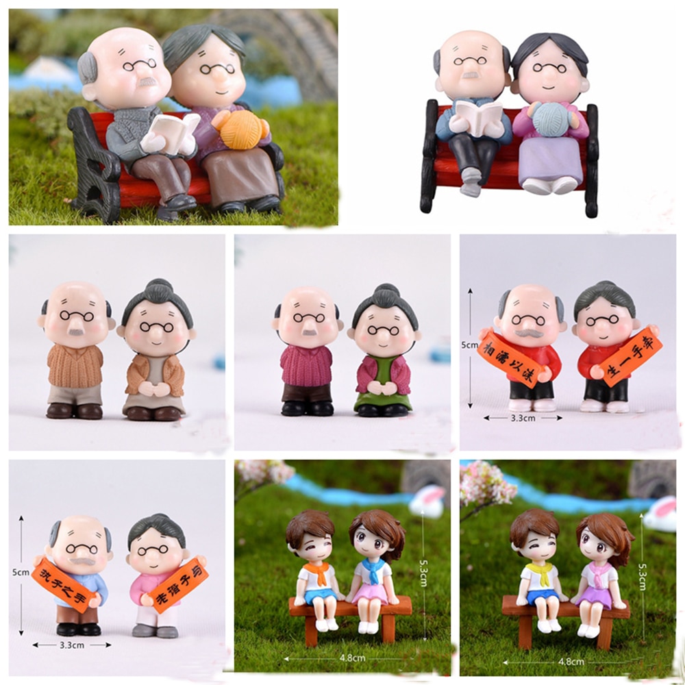 Figurines en forme de Terrarium de grand-père | Figurines mignonnes de Couple amoureux sur chaise, Figurines miniatures de grand-père, accessoires de jardin féerique