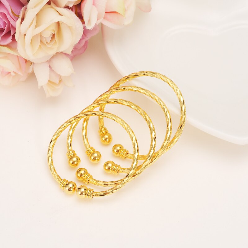 Dubai Gold Small Gold Color Bracelet&Bangles for Baby/Girls/Boy Charm Beads Bracelet Small Bell/Heart Jewelry Child Party