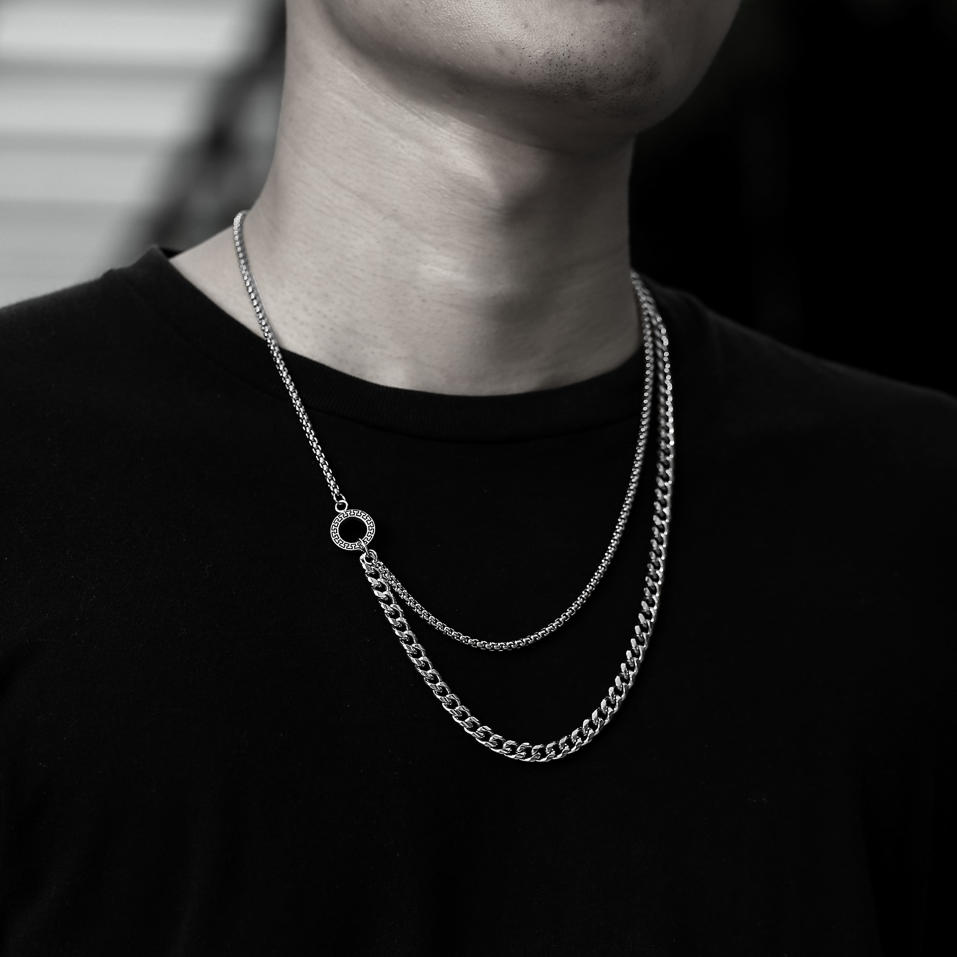 Men's Punk Gold Stainless Steel Layered Chain Necklace Box Curb Link Chain Stylish Hip Pop Male Jewelry TNS021