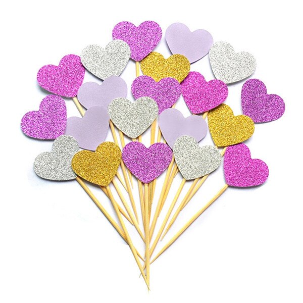 40PCS/set Handmade Lovely Pink Heart Cupcake Toppers Cake Party Supplies Birthday Wedding Party Decoration P20: Purple