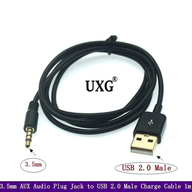 3.5Mm Aux Audio Plug Jack Naar Usb 2.0 Male Charge Cable Adapter Aux Cord Gegevens 100Cm Kabel 3FT: Default Title