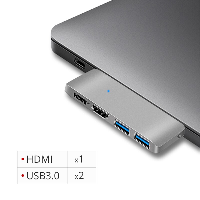 Snowkids tipo C Dock Hub para MacBook Pro MacBook Air HDMI USB3.0 USB C puertos de expansión del divisor: Gray  HMDI 2USB
