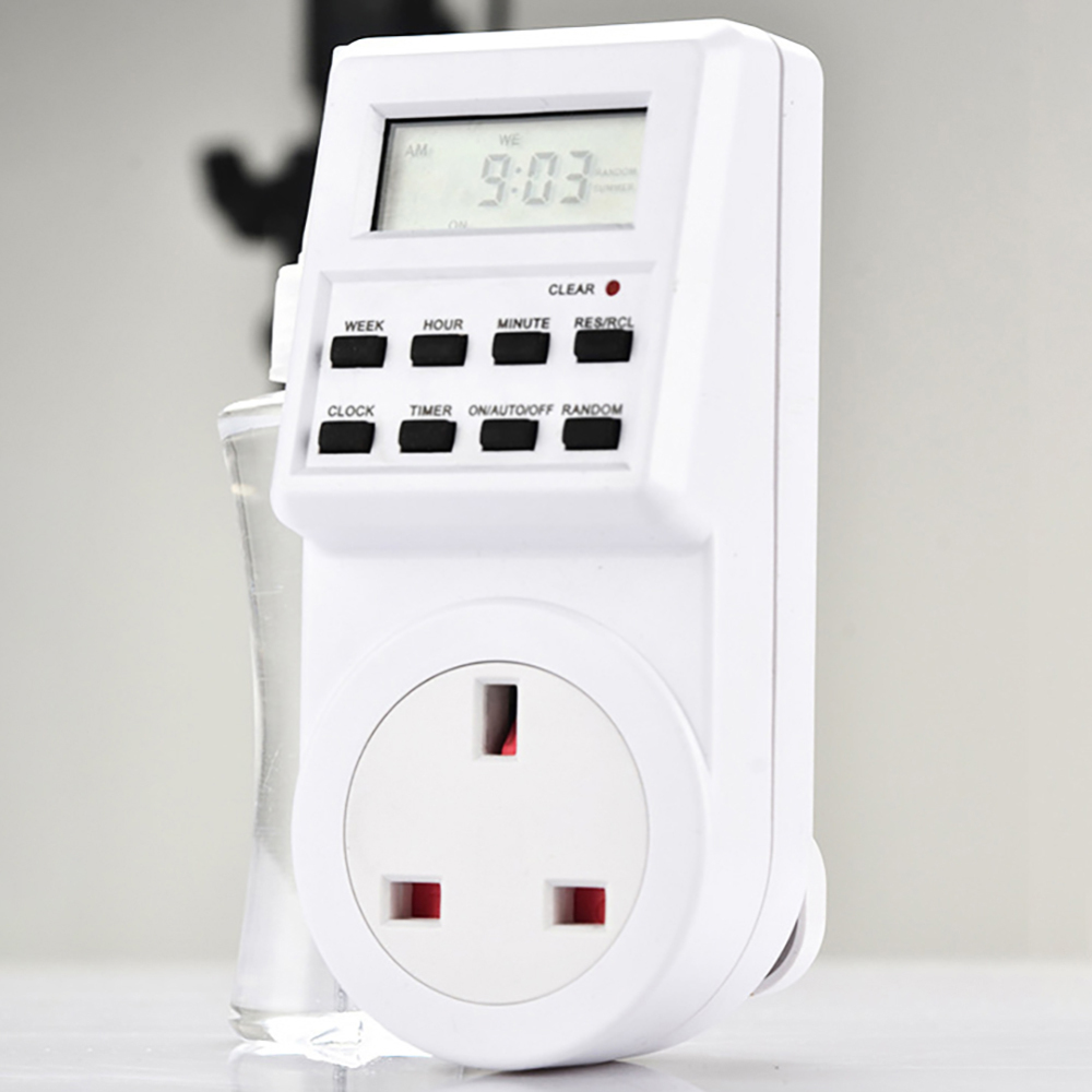 Digital Time Switch Timer With UK Plug Socket Weekly Programmable Electronic Digital Timer Switch LCD Display 13A 230V 50Hz