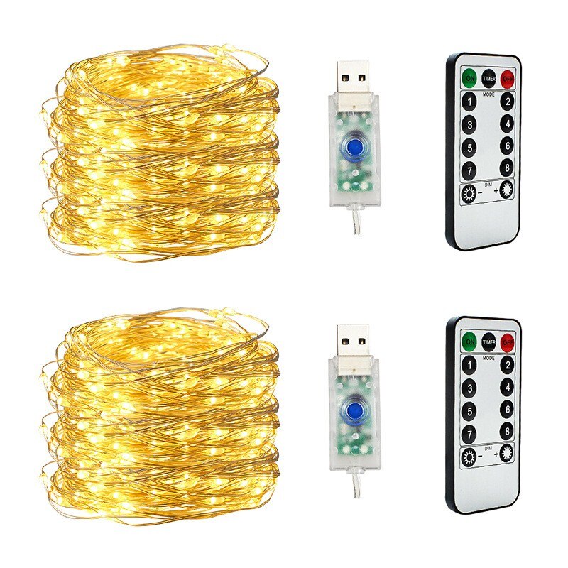20/50/100 Led Koperdraad String Lights Usb Plug-In Fairy Lights Met Afstandsbediening 8 Modi Verlichting Waterdicht afstandsbediening Timer