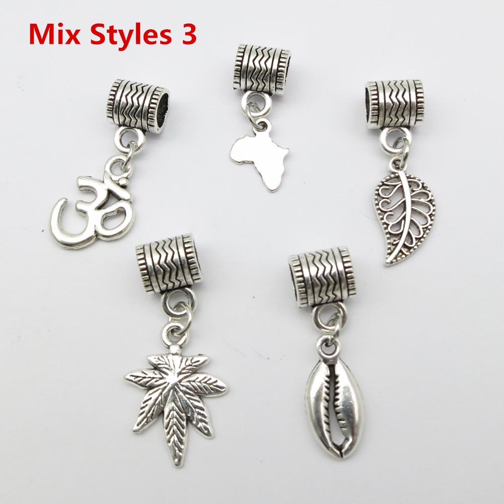 5Pcs/Pack metal Silver different charms hair braid dread dreadlock beads rings tube approx 6mm hole hair accessories
