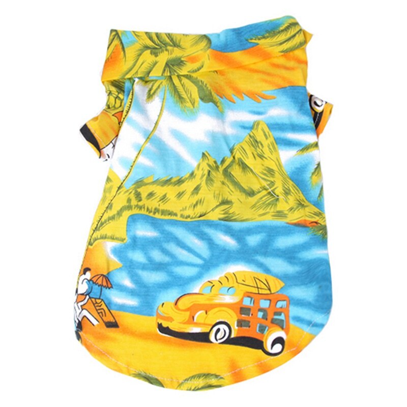 Hond Lente Zomer Gedrukt Strand Overhemd Hond Casual Reizen Kleding Bloemen Korte Mouw Shirts: YELLOW / M