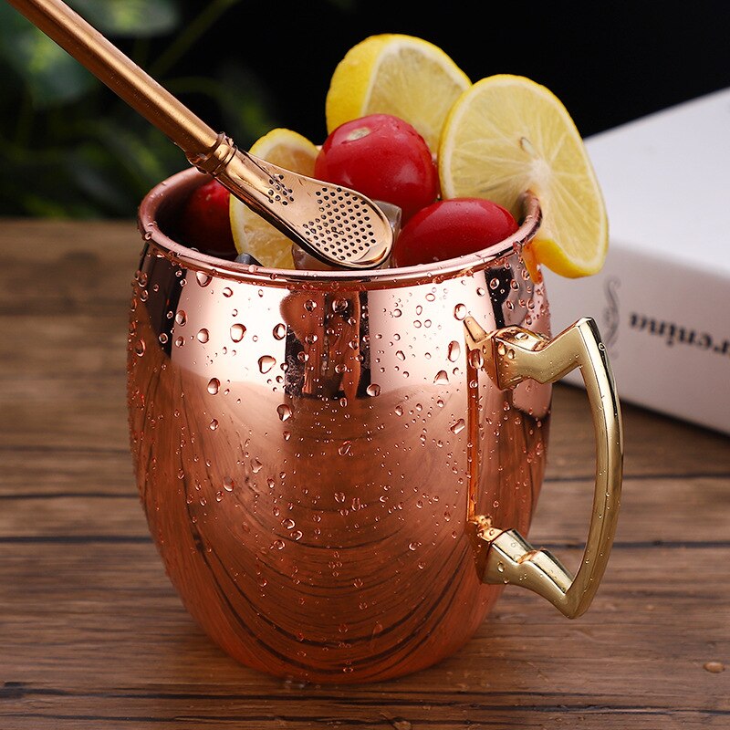 Stainless steel 304 copper plated drum beer mug mug Moscow donkey mule cup rose gold cocktail glass coffee cup