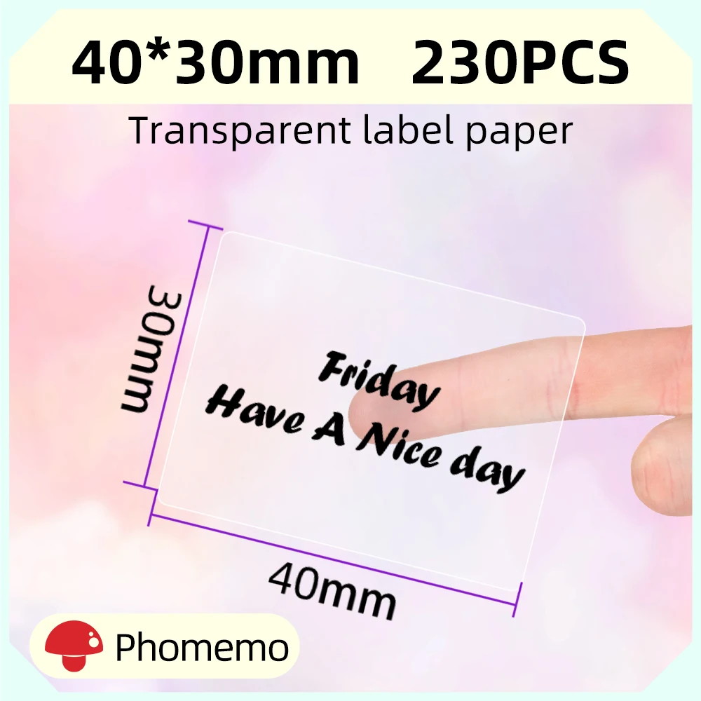 Phomemo Clear Transparent Square Round Labels Paper for Phomemo M110 M220 M221 Printer Thermal Sticker Printable Paper 40x30mm: C