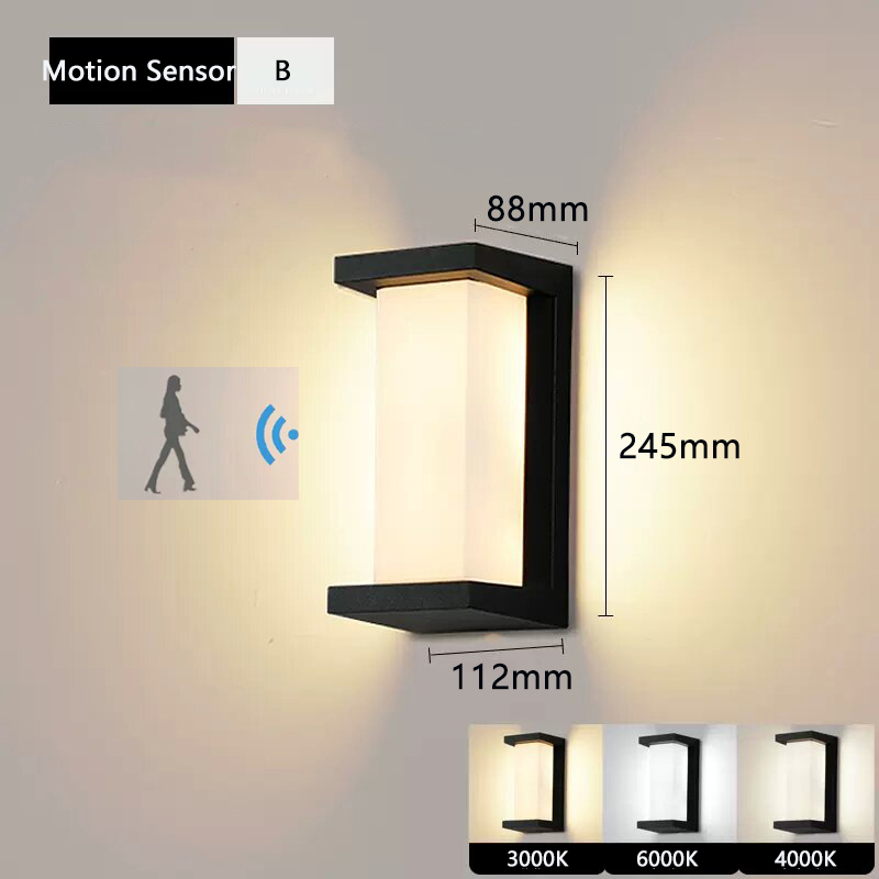 Lámpara Led de pared con Sensor de movimiento IP65 resistente al agua, luces para porche, balcón, jardín, lámpara de pared, cobertizo, luz Led de pared para exteriores para el hogar: Gris claro / BLANCO / 4W