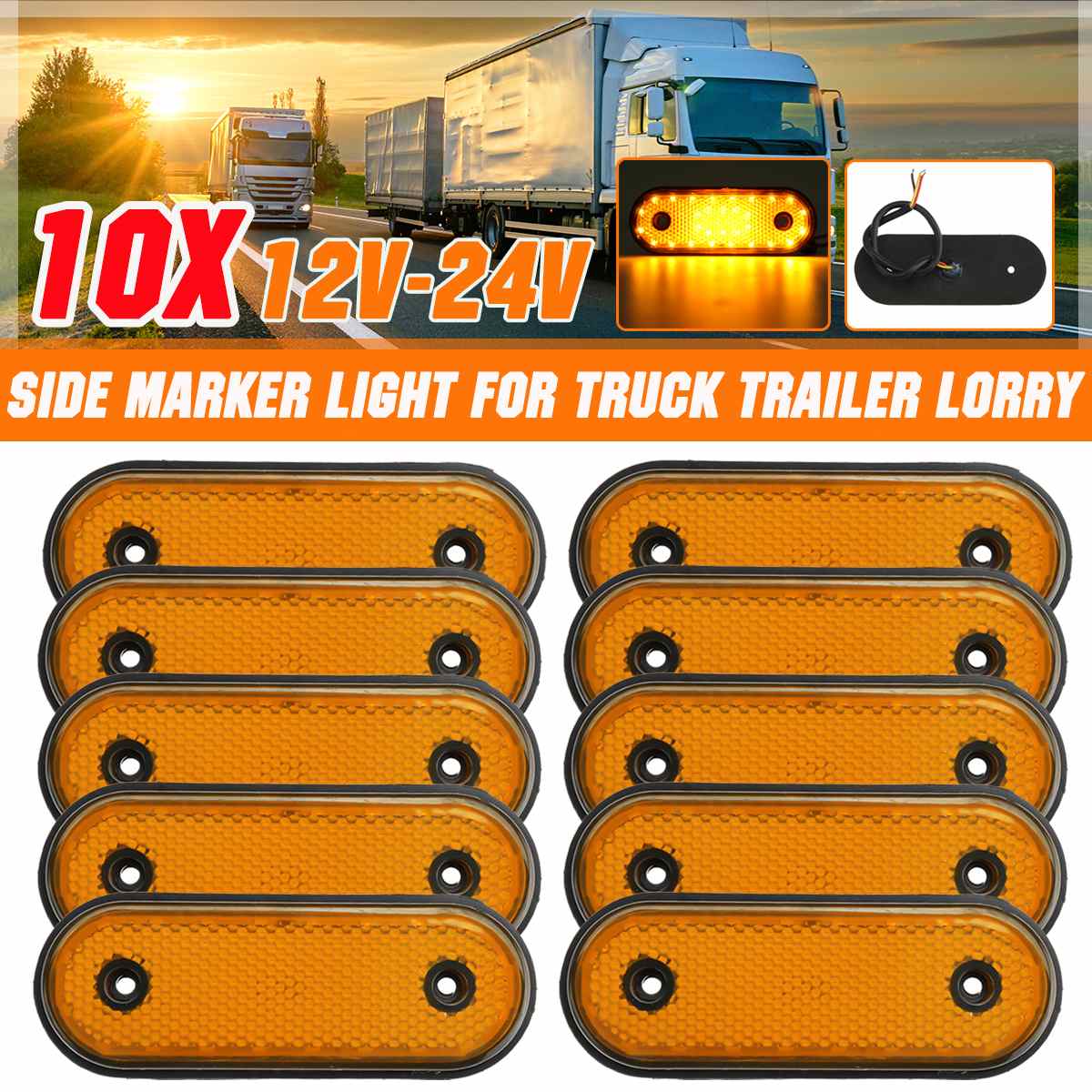 10Pcs 12V 24V Side Marker Amber 30LED Side Light Truck Lamp Pickup Vrachtwagens Zijmarkeringslichten Voor trailer Bus Vrachtwagen Caravans