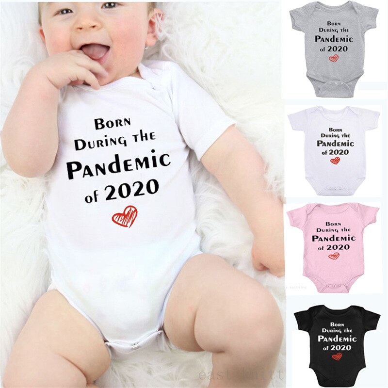 Bébé été tenue col rond manches courtes body avec pandémie de impression pour enfant en bas âge garçons filles 0-12 mois