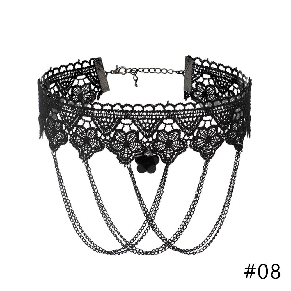Gothic Lolita Black Lace Korte Keten Choker Sexy Kwasten Ketting Hollow Out Big Rose Flower Punk Handgemaakte Bruiloft Sieraden: 08