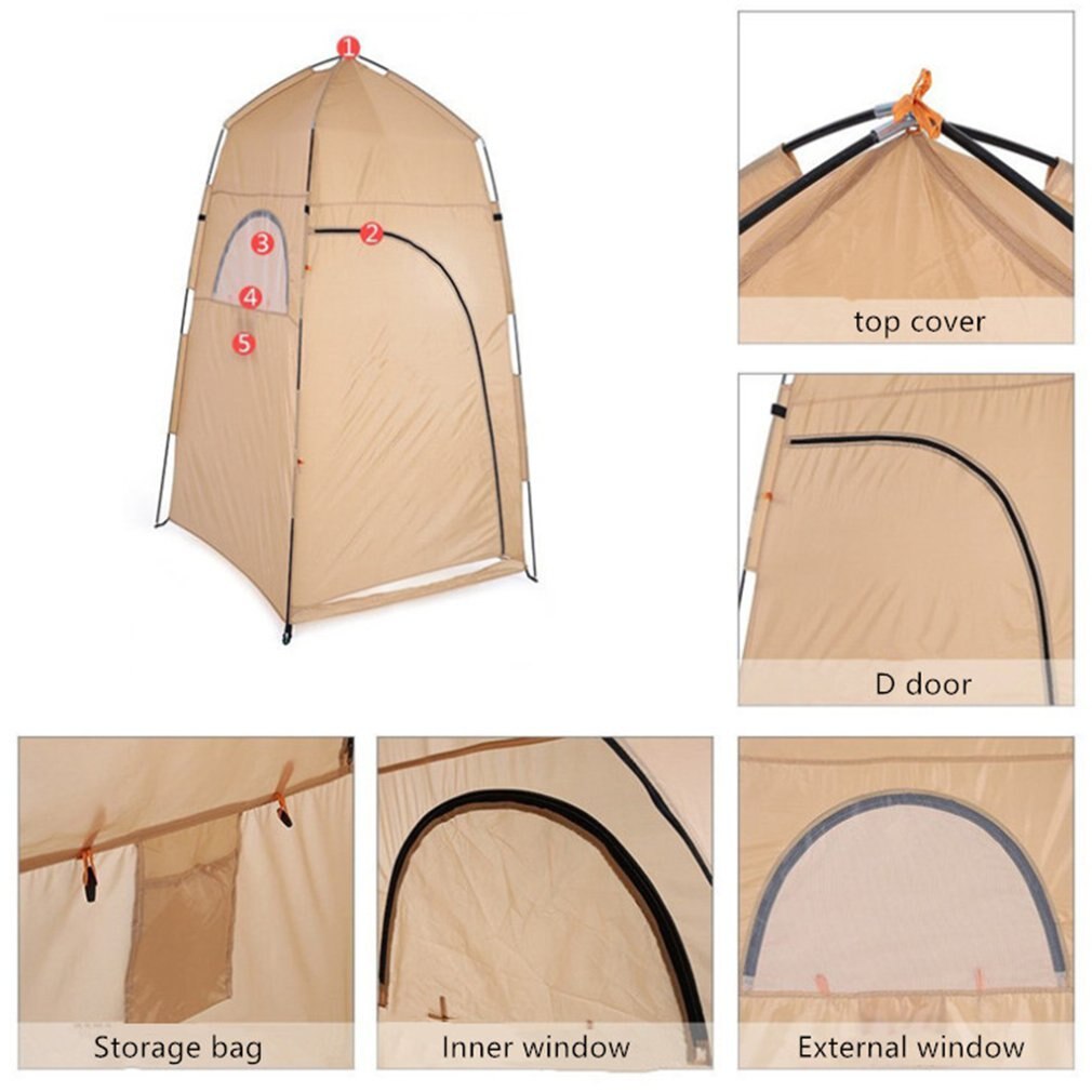 Tragbares outdoor-campingzelt mit dusche, bad, umkleidekabine, zeltunterstand, camping-strand-toilette, privatsphäre